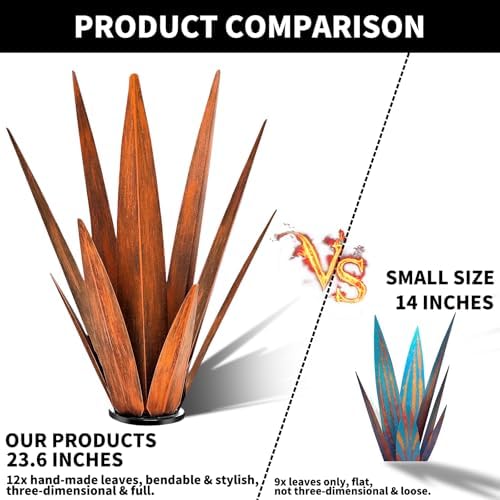 KODIBO 24" Metal Agave Plant Outdoor Decor, Large Garden Sculpture, Rusty - Image 4