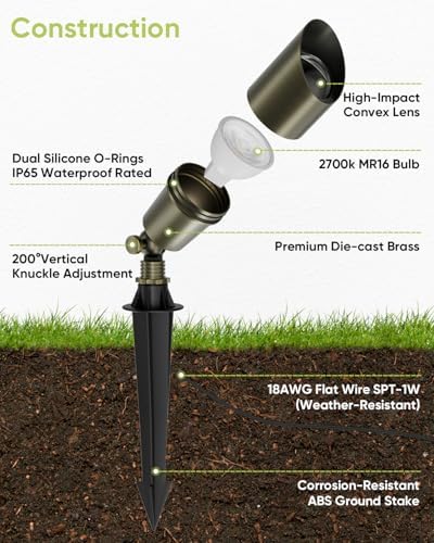 Solid Brass Low Voltage Landscape Spotlight, Antique Bronze, 1-Pack - Image 6