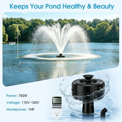Pond Fountain Aerator, 750W 1HP 30000 Gallon Floating Fountain with Timer - Image 4
