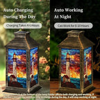 Solar Lantern Maritime Stained Glass Artwork Outdoor Garden Hanging Lantern Waterproof Solar Powered Lighting Outside Table Lamp for Deck Yard Camping Patio Decor - Image 4