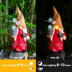 12 Inch Solar Garden Gnome Statue with Planter - Orange Hat Outdoor Gnome Decor with Warm LED, Weatherproof Resin for Yard Patio Lawn - Unique Solar Garden Decor Gifts for Mom Grandma Women - Image 2
