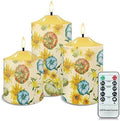 Cozeyat LED Candles Flameless Votive Candles 3 Packs, Autumn Sunflower Pumpkin Pattern Electric Candles with Remote Battery Operated Outdoor Flickering Candles Bulk Home Decorations Tealights by Cozeyat