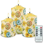 Cozeyat LED Candles Flameless Votive Candles 3 Packs, Autumn Sunflower Pumpkin Pattern Electric Candles with Remote Battery Operated Outdoor Flickering Candles Bulk Home Decorations Tealights by Cozeyat