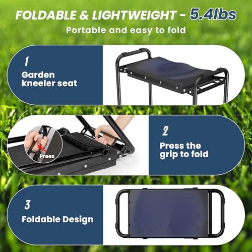 VOPEAK Garden Kneeler and Seat Heavy Duty, Foldable Garden Stool with Upgraded Widened Thick Kneeling Pad, Stable Garden Kneeler with 2 Large Tool Bags, Gardening Gifts for Women, Men, Seniors, Blue - Image 4