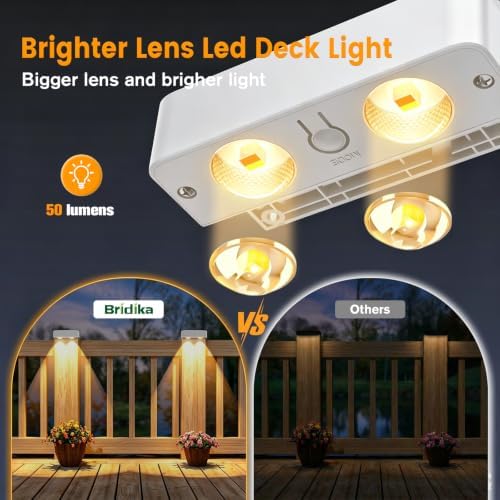 Bridika Solar Deck Lights Outdoor 12 Pack, Bright Solar Fence Lights with Lens, 3 Color Modes IP65 Waterproof Large Size Step Lights for Outside, Fence, Stair, Backyard, Patio, Wall White - Image 3