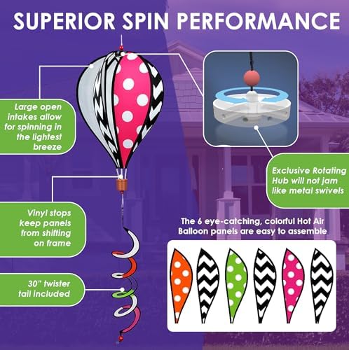 Hot Air Balloon Hanging Garden Spinner 16" - Vibrant Chevron Design, Weather-Resistant Outdoor Decor, Durable & Lightweight for Patios, Yards, and Gardens - Eye-Catching Wind Spinner - Image 4