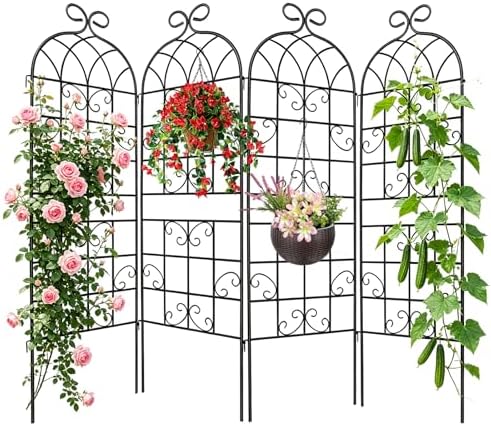 YOBAZAN 4 Pack 71x19.7in Rustic Iron Arch Decoration Garden Trellis with Black Metal Coating – Perfect for Supporting Climbing Plants Outdoor, Roses, Vines, Flowers, and Vegetables. by LorenzoMDC