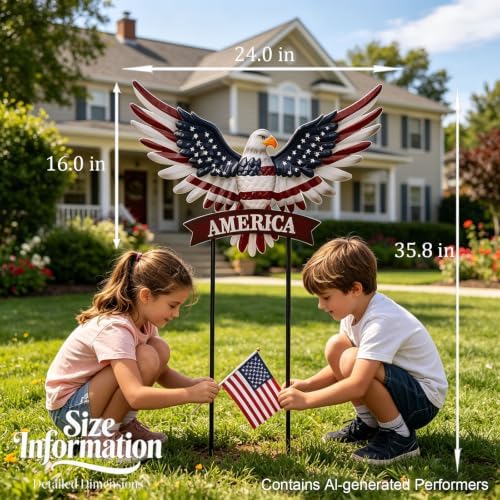Large Eagle Patriotic Decor Garden Stakes Decorative with America - Image 3