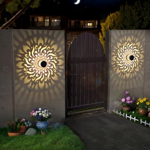 4 Pack Solar Fence Lights Metal Solar Powered Outdoor Wall Deck Step Lights Mandala Theme Waterproof Fence Light for Garden Post Patio Backyard Yard Decor, Gardening Gifts for Women Mom Grandma - Image 4