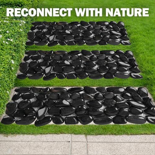 River Rock Stepping Stones Outdoor for Garden Walkway, 6 Pcs 16" L x 6" W Rectangle Shape Paver Step Stones Polished Pebble River Stone Mat for Yard Lawn Patio Pathway Walk Way - Black - Image 6