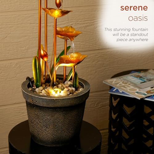 Alpine Corporation ZDQ106 Indoor Tiered Flower Water Fountain with LED Light, 23 Inches Tall, Copper - Image 6