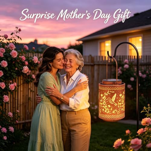 Hummingbird Solar Lanterns Garden Decor Birthday Gifts for Women Mon Grandma Metal Hanging Solar Lights Waterproof Outdoor Decoration for Outside LED Lanterns for Yard Patio Lawn Pathway Landscape - Image 6