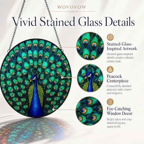 Peacock Stained Glass Suncatcher, Colorful Bird Window Hanging Decor, Elegant Sun Catcher Ornament for Living Room, Bird Lover Gift 11.8 - Image 3