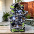 5-Tier Cascading Rock Water Fountain with White LED Lights by FLJZCZM