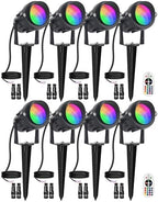 9W RGB Low Voltage Landscape Lights Color Changing Remote Control Spotlights Waterproof LED Landscape Lighting for Garden Pathway Christmas Halloween Outdoor Decorative(8Pack with Connectors) by ALEDECO