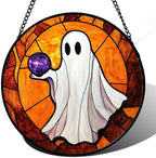 Halloween Stained Glass Window Hanging Ghost Suncatche Gift for Women 12" by amderven