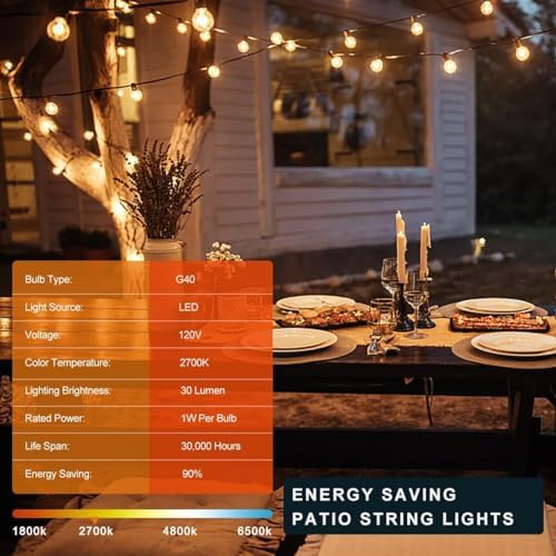 Kawaya G40 Outdoor String Lights 240FT IP65 Waterproof 2700K Patio Light - Image 2