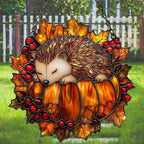 Cute Little Hedgehog Pumpkin Acrylic Suncatcher by AVAGAN