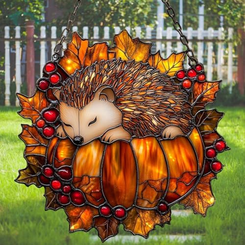 Cute Little Hedgehog Pumpkin Acrylic Suncatcher by AVAGAN