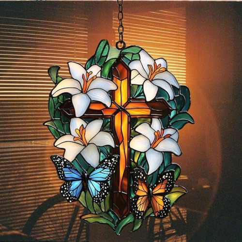 Floral Cross Acrylic Suncatcher - Image 7