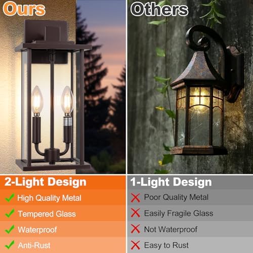16 Inch 2-Light Brushed Bronze 2 Pack Large Outdoor Wall Sconce - Image 4