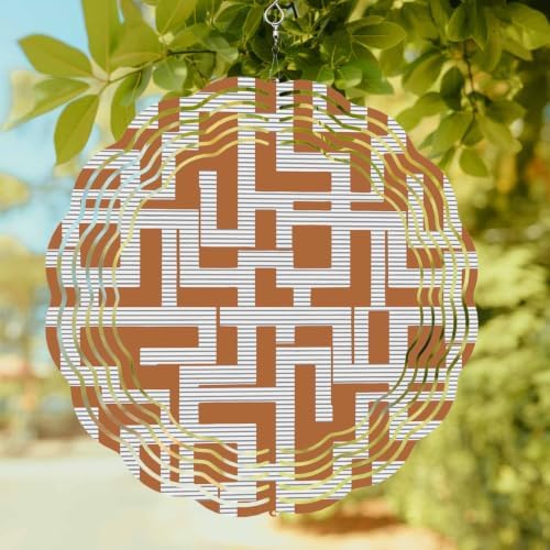 12 Inch Orange Checkered Wind Spinner for Yard and Garden, Geometric Modern Abstract Art Hanging Ornaments Outdoor 3D Kinetic Wind Sculpture Spinners Indoor Outdoor Patio Décor Ornaments Gift - Image 2