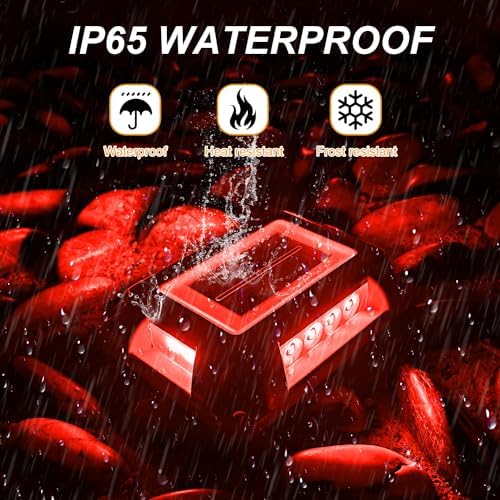 T-SUN Solar Driveway Lights Outdoor 12 Pack, Red LED Dock Marine Deck Light - Image 2