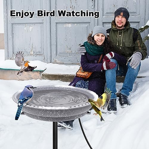 BIRD WISH Heated Bird Bath, Stable 5-Prong Metal Base Thermostat Control Weather Resistance All Seasons Available 75W Heated Bird Baths for Outdoors for Winter Garden Yard Patio Lawn, Spotted Grey - Image 5