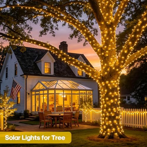JMEXSUSS 600 LED Solar Christmas Lights, 206.7ft Warm White String Lights - Image 4