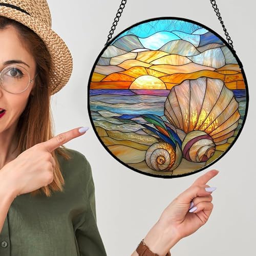 Ocean Stained Glass Window Hanging Suncatcher Beach Gifts for Women 12" - Image 3