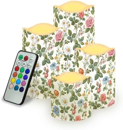 Rose Green Leaves Flameless LED Candles with Remote Timer Electric Fake Candle Color Changing Pillar Candles Battery Operated for Table Centerpiece Home Indoor Wedding Decoration Set of 4 by Uorisanigo