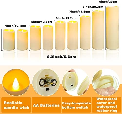 YIWER Plastic Waterproof Flameless Candles Set of 27: Battery Operated Candles Ivory Flickering Pillar Candles Include 4"/5"/6"/7"/8"/9" with 10-Key Remote 2/4/6/8H Timer Function - Image 2