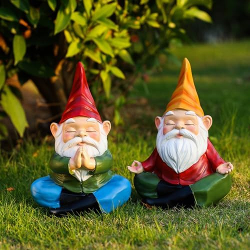 Meditation Gnome Garden Statue, 11 Inch Zen Yoga Gnome Figurine Resin Buddha Sculpture Indoor Outdoor Decor for Home Patio Lawn Yard Balcony Ornaments (Red Hat) - Image 4