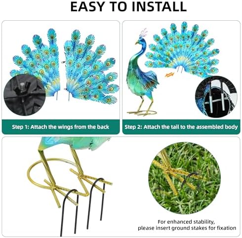 27.5" Peacock Garden Decor, Metal Yard Decorations Outdoor - Image 5