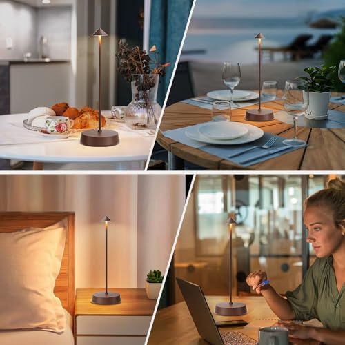 Cordless Table Lamps Rechargeable, 6000mAh LED Battery Operated Desk Lamp, Portable Outdoor Waterproof Touch Stepless Dimmable Wireless Table Light for Dining Restaurant Home Patio (Brown-2PC) - Image 5