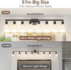 8-Light Bathroom Light Fixtures, 51" Modern Vanity Lights Over Mirror with Clear Glass Shades, Matte Black Light Fixture, Classic Wall Light Fixture for Mirror Living Room Cabinet Bedroom Porch - Image 6