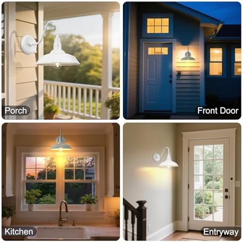 10 Inch Dome Outdoor Gooseneck Barn Light Fixture White Exterior Barn Wall Lantern, Farmhouse Porch Outside Wall Mount Lighting, Waterproof Outdoor Coach Wall Sconce for Garage, Patio - Image 2