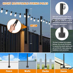 LETIANPAI 2.8Ft String Light Poles 4 Pack,Light Poles for Outside Lights,Outdoor with Fence Brackets Hanging Lights,Metal Stand Deck Patio Backyard - Image 2