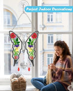 KY&BOSAM Butterfly Suncatcher I Love You Aunt Stained Glass Hanign for Window Catchers with Pressed Real Flower and Heart Charm Home Garden Decor Birthday Gifts for Aunt Mothers Day Christams Ornament - Image 2