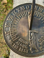 Solid Brass Father Time Sundial with Verdigris Highlights - Antique Garden Sundial Clock with Grow Old Along with Me Quote - Image 4