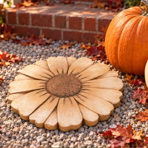 Heavy Duty Concrete Stepping Stone 10 Inch Daisy Design, Non Slip Garden Pathway Stone for Outdoor Walkway Yard Patio Lawn Fall Garden(Orange) by Unknown