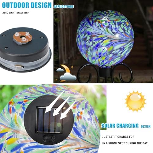 VCUTEKA Solar Gazing Ball, Glass Garden Globes for Outdoor Yard Decor, 10“ - Image 4