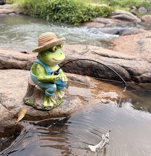 coolboy Garden Pond Frog Fishing Outdoor Statue,Yard Koi Pond Decorations - Image 2