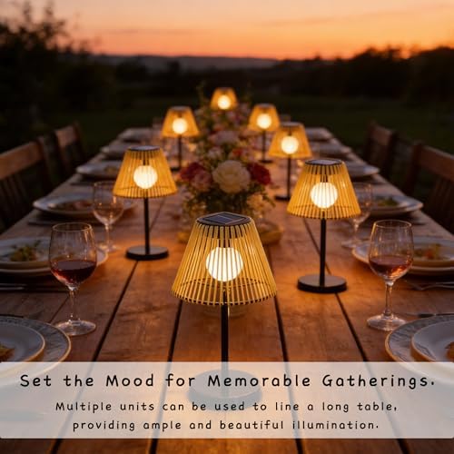 Solar Wireless Outdoor Table Lamp with Handwoven Rope Shades - Image 6