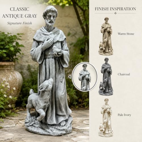 25.39 Inch St Francis Garden Statue With Lamb And Bird, Large Yard Statues - Image 3