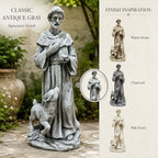25.39 Inch St Francis Garden Statue With Lamb And Bird, Large Yard Statues - Image 3