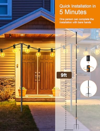 10 Pack String Light Poles for Outside, Adjustable Metal Patio Light Poles - Image 7