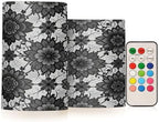 Vintage Black Lace with Flowers Flameless Candles with Remote Control Candles with Timer Waterproof Electronic Lights Glitter Led for Night Battery Operated Pillar 2-Piecing Set by famyily