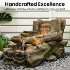 Sunlinua 35 L Wood Grain Cascading Garden Outdoor Water Fountain with LED - Image 4