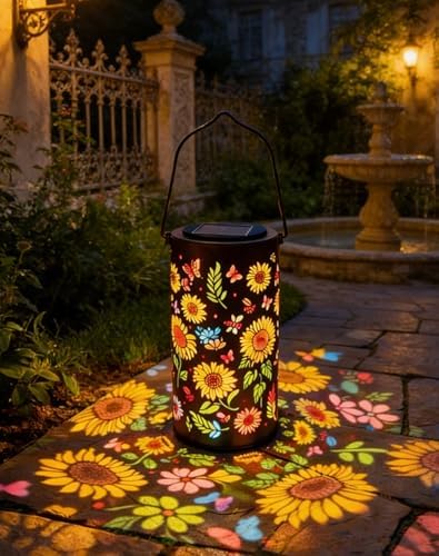 Colorful Sunflower Glow Solar Garden Lantern, 2026 Waterproof Outdoor Solar Powered Hanging Light for Garden, Patio, Pathway Lantern, Let Your Garden Bloom with Light After Sunset (Colorful*1, Small) by Unknown
